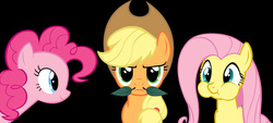 Size: 900x408 | Tagged: safe, artist:gothickitta, applejack, fluttershy, pinkie pie, g4, female, group, leaves, mare