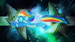 Size: 3840x2160 | Tagged: safe, artist:game-beatx14, artist:reginault, rainbow dash, pegasus, pony, g4, abstract background, female, flying, high res, solo, wallpaper, wonderbolts uniform