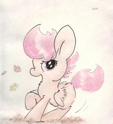 Size: 997x1096 | Tagged: safe, artist:slightlyshade, scootaloo, g4, female, leaves, solo, traditional art