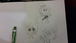 Size: 1280x720 | Tagged: safe, artist:tjpones, oc, oc only, oc:brownie bun, vampire, frankenstein's monster, monochrome, monster, mummy, sketch, sketch dump, traditional art