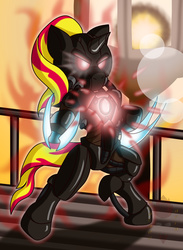Size: 1939x2656 | Tagged: safe, artist:brother orin, sunset shimmer, pony, g4, crossover, female, fulgore, killer instinct, solo