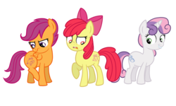 Size: 1800x1080 | Tagged: safe, artist:thecheeseburger, apple bloom, scootaloo, sweetie belle, g4, alternate cutie mark, cutie mark, cutie mark crusaders, scootachicken, varying degrees of want