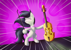 Size: 5000x3500 | Tagged: safe, artist:whazzam95, octavia melody, earth pony, pony, g4, slice of life (episode), absurd resolution, bipedal, cello, eyes closed, female, hoof hold, musical instrument, scene interpretation, solo
