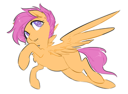 Size: 1156x852 | Tagged: safe, artist:glacierclear, scootaloo, pegasus, pony, g4, blank flank, chest fluff, cute, cutealoo, female, filly, flying, open mouth, raised hoof, scootaloo can fly, solo, spread wings