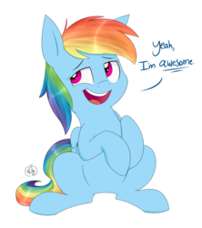 Size: 1600x1800 | Tagged: safe, artist:notenoughapples, rainbow dash, g4, bragging, female, simple background, sitting, solo, transparent background