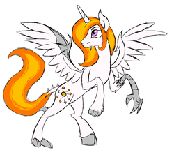 Size: 3217x2772 | Tagged: safe, artist:rexlupin, nightmare star, princess celestia, alicorn, draconequus, pony, g4, chaos star, discorded, draconequified, female, fire hair, high res, sketch, solo, species swap, xk-class end-of-the-world scenario