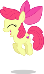 Size: 1942x3237 | Tagged: dead source, safe, artist:xebck, apple bloom, earth pony, pony, crusaders of the lost mark, g4, bow, cutie mark, eyes closed, female, filly, hair bow, it happened, jumping, open mouth, pronking, simple background, solo, the cmc's cutie marks, transparent background, vector