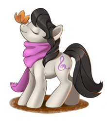 Size: 1024x1165 | Tagged: safe, artist:styxlady, octavia melody, earth pony, pony, g4, backwards cutie mark, clothes, eyes closed, female, leaf, mare, scarf, simple background, smiling, solo, transparent background