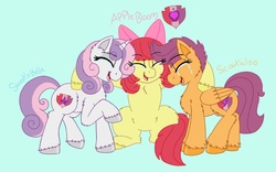 Size: 1280x800 | Tagged: safe, artist:php62, apple bloom, scootaloo, sweetie belle, crusaders of the lost mark, g4, chest fluff, cutie mark, cutie mark crusaders, eyes closed, fluffy, it happened, open mouth, simple background, the cmc's cutie marks