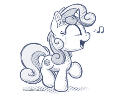 Size: 2800x2200 | Tagged: safe, artist:bobdude0, sweetie belle, crusaders of the lost mark, g4, cute, cutie mark, diasweetes, female, high res, monochrome, music notes, solo, tears of joy, the cmc's cutie marks