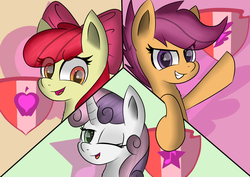 Size: 2400x1700 | Tagged: safe, artist:hanzel2, apple bloom, scootaloo, sweetie belle, crusaders of the lost mark, g4, cutie mark, cutie mark crusaders, the cmc's cutie marks, wink