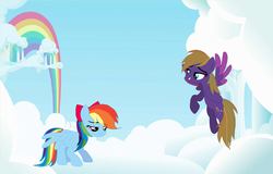 Size: 1024x657 | Tagged: safe, rainbow dash, oc, oc:kangy, g4, alternate hairstyle, mane swap