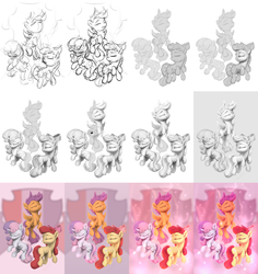 Size: 2720x2880 | Tagged: safe, artist:assasinmonkey, apple bloom, scootaloo, sweetie belle, crusaders of the lost mark, g4, cutie mark, cutie mark crusaders, high res, progress, sketch, the cmc's cutie marks, wip