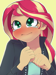 Size: 1024x1365 | Tagged: dead source, safe, artist:ayahana, sunset shimmer, equestria girls, g4, blushing, crying, cute, female, no nose, shimmerbetes, solo