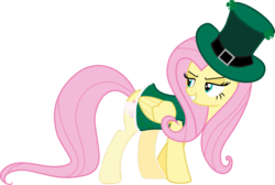 Size: 4469x3008 | Tagged: safe, artist:shutterflyeqd, fluttershy, pegasus, pony, g4, bedroom eyes, clothes, female, hat, irish, leprechaun, simple background, solo, stockings, top hat, transparent background, vector