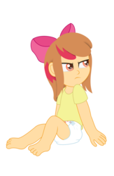 Size: 722x1106 | Tagged: safe, artist:the-crusader-network, apple bloom, human, g4, adorabloom, annoyed, barefoot, cute, diaper, feet, female, frown, glare, humanized, non-baby in diaper, poofy diaper, simple background, sitting, solo, transparent background