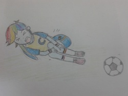 Size: 2560x1920 | Tagged: artist needed, safe, rainbow dash, equestria girls, g4, football, injured, traditional art