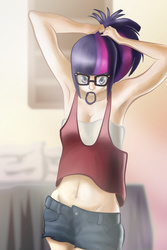 Size: 2000x3000 | Tagged: dead source, safe, artist:mimosapixie, sci-twi, twilight sparkle, equestria girls, g4, armpits, belly button, female, high res, humanized, midriff, solo