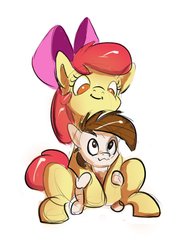 Size: 524x687 | Tagged: safe, artist:tsitra360, apple bloom, pipsqueak, earth pony, pony, g4, colt, cute, duo, female, filly, hug, male, simple background, smiling, white background