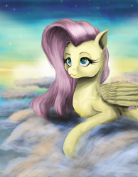 Size: 1660x2140 | Tagged: safe, artist:vinicius040598, fluttershy, g4, cloud, cloudy, female, prone, sky, solo