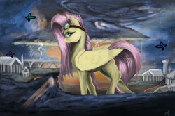 Size: 3005x2009 | Tagged: safe, artist:vinicius040598, fluttershy, butterfly, g4, cloudsdale, female, goggles, high res, looking at you, solo, thunderstorm