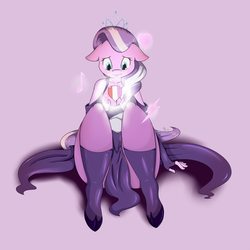 Size: 1720x1720 | Tagged: safe, artist:suirano, diamond tiara, earth pony, anthro, unguligrade anthro, crusaders of the lost mark, g4, clothes, cutie mark, diamond thighara, female, floppy ears, smiling, socks, solo, the cmc's cutie marks, thigh highs