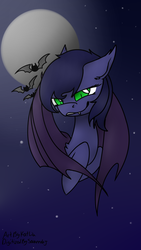 Size: 540x960 | Tagged: safe, artist:thebravestwolf, oc, oc only, oc:halfmoon, bat pony, pony, green eyes, moon, night, solo