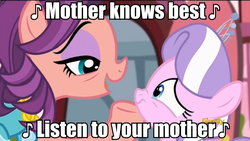 Size: 960x542 | Tagged: source needed, safe, diamond tiara, spoiled rich, earth pony, pony, crusaders of the lost mark, g4, season 5, disney, equestria's worst mother, female, filly, foal, image macro, mare, meme, mother gothel, song reference, tangled (disney)