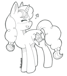 Size: 922x1032 | Tagged: safe, artist:adostume, sugar belle, pony, unicorn, g4, the cutie map, blushing, cute, eyes closed, female, grin, happy, heart, monochrome, smiling, solo, sugarbetes, traditional art