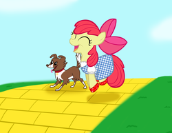 Size: 792x612 | Tagged: safe, artist:poppun, apple bloom, winona, g4, cute, dorothy gale, the wizard of oz