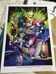 Size: 768x1024 | Tagged: safe, artist:andypriceart, idw, discord, fido, king longhorn, king sombra, nightmare moon, nightmare rarity, queen chrysalis, rover, spike, spot, sunset shimmer, twilight sparkle, diamond dog, pony, vampiric jackalope, g4, reflections, spoiler:comic, spoiler:comic25, duality, evil celestia, evil counterpart, male, mirror universe, stallion