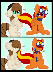 Size: 2000x2700 | Tagged: safe, artist:techtalkpony, oc, oc only, oc:jessiie, oc:tech talk, clothes, goggles, hat, high res, scarf, sneezing, tickling