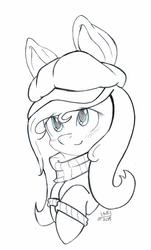 Size: 1024x1692 | Tagged: safe, artist:cyanyeh, fluttershy, g4, clothes, female, grayscale, hat, monochrome, solo, sweater, sweatershy