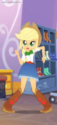 Size: 263x571 | Tagged: safe, gameloft, applejack, equestria girls, g4, animated, dancing, female, looking at you, solo, the robot