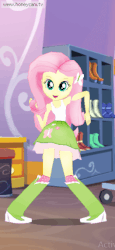 Size: 263x571 | Tagged: safe, gameloft, fluttershy, equestria girls, g4, animated, dancing, female, happy, looking at you, solo, the robot