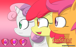 Size: 1920x1200 | Tagged: safe, artist:otakon, apple bloom, scootaloo, sweetie belle, earth pony, pony, crusaders of the lost mark, g4, bust, crusaders, cutie mark, cutie mark crusaders, female, the cmc's cutie marks, wallpaper