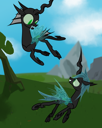 Size: 1536x1920 | Tagged: safe, artist:thehuskylord, queen chrysalis, changeling, g4, changeling king, cute, cuteling, flying, king metamorphosis, male, morphabetes, quadrupedal, rule 63, rule63betes