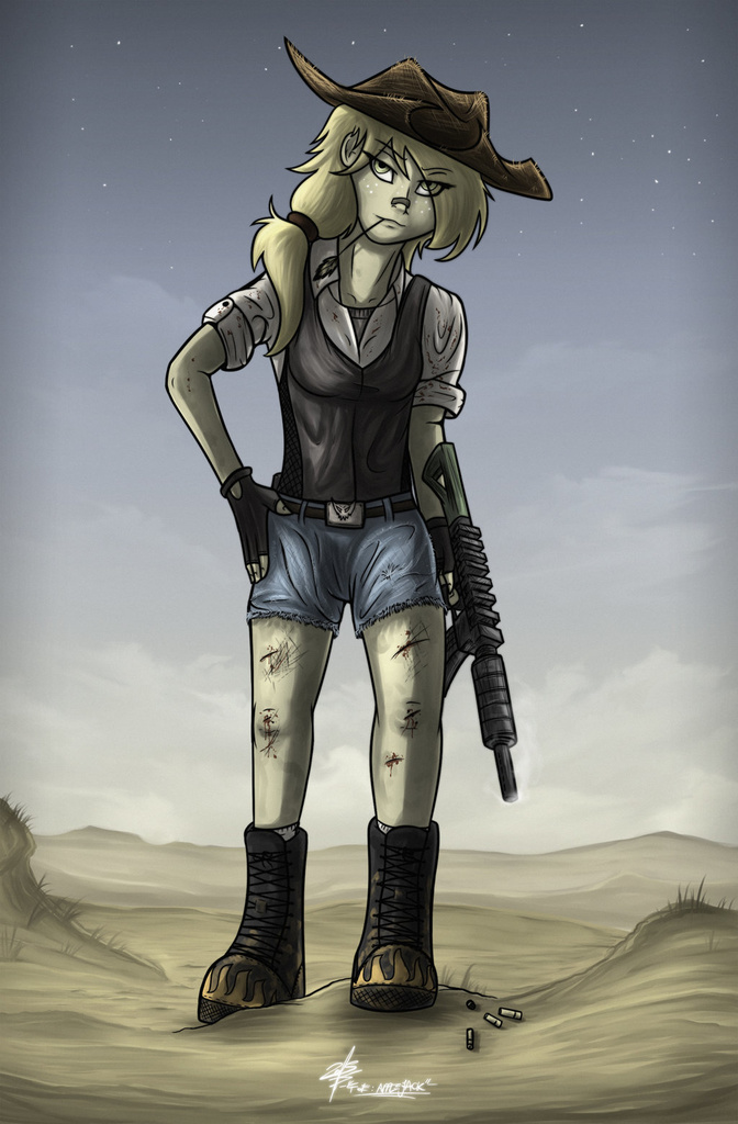 #1000244 - safe, artist:slawomiro, applejack, human, fallout equestria ...