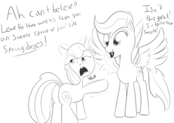 Size: 1024x725 | Tagged: safe, artist:cosmonaut, apple bloom, scootaloo, earth pony, pegasus, pony, crusaders of the lost mark, g4, butt, dock, growth spurt, monochrome, plot, tail