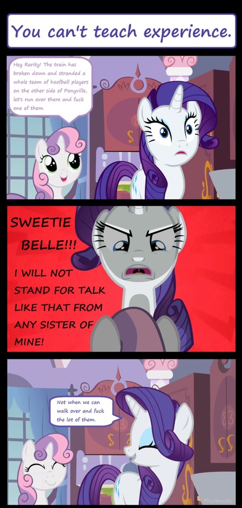 Suggestive Edit Edited Screencap Screencap Rarity Sweetie Belle Caption Comic