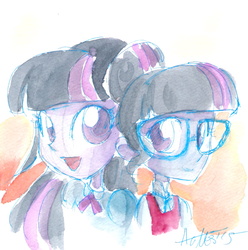 Size: 1174x1183 | Tagged: safe, artist:agnesgarbowska, sci-twi, twilight sparkle, equestria girls, g4, my little pony equestria girls: friendship games, traditional art, twilight sparkle (alicorn), watercolor painting
