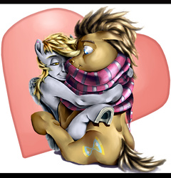 Size: 1000x1040 | Tagged: safe, artist:mindmendereoin, derpy hooves, doctor whooves, time turner, earth pony, pony, g4, clothes, creepy, male, nightmare fuel, scarf, semi-realistic, ship:doctorderpy, shipping, stallion, straight, that face