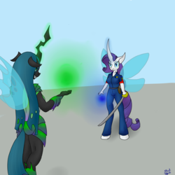 Size: 3000x3000 | Tagged: safe, artist:short circuit, queen chrysalis, rarity, changeling, anthro, g4, changeling rarity, high res