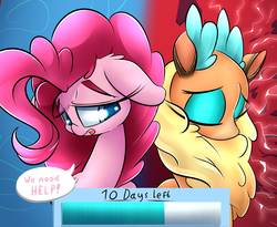 Size: 2500x2050 | Tagged: safe, artist:madacon, pinkie pie, velvet (tfh), deer, earth pony, pony, reindeer, them's fightin' herds, g4, community related, crossover, female, high res, mare, sad