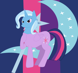 Size: 2704x2552 | Tagged: safe, artist:kittykatty123, trixie, twilight sparkle, alicorn, pony, g4, clothes, costume, female, high res, mare, ponysuit, solo, twilight sparkle (alicorn), twilight suit