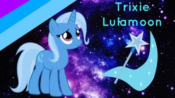 Size: 1920x1080 | Tagged: safe, artist:awesomecupcakefrost, trixie, pony, g4, cutie mark, female, mare, missing accessory, solo, space, vector, wallpaper