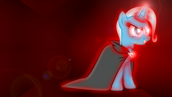 Size: 1600x900 | Tagged: safe, artist:caliazian, artist:sailortrekkie92, trixie, pony, unicorn, g4, alicorn amulet, cape, clothes, evil trixie, female, lens flare, magic, mare, red, red eyes, solo, vector, wallpaper
