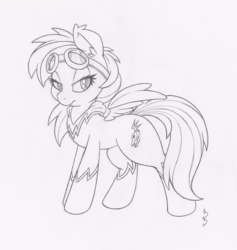 Size: 1424x1500 | Tagged: safe, artist:dfectivedvice, rainbow dash, g4, clothes, costume, female, grayscale, monochrome, shadowbolt dash, shadowbolts, shadowbolts costume, solo, traditional art