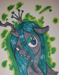 Size: 400x503 | Tagged: safe, artist:warnerpony, queen chrysalis, changeling, changeling queen, g4, crown, female, jewelry, regalia, solo, traditional art