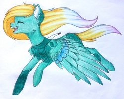 Size: 1338x1068 | Tagged: safe, artist:berryblue42, oc, oc only, pegasus, pony, eyes closed, solo, traditional art